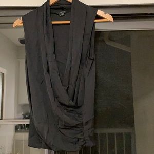 Theory Silk Black Deep Cowl Neck Sleeveless Blouse